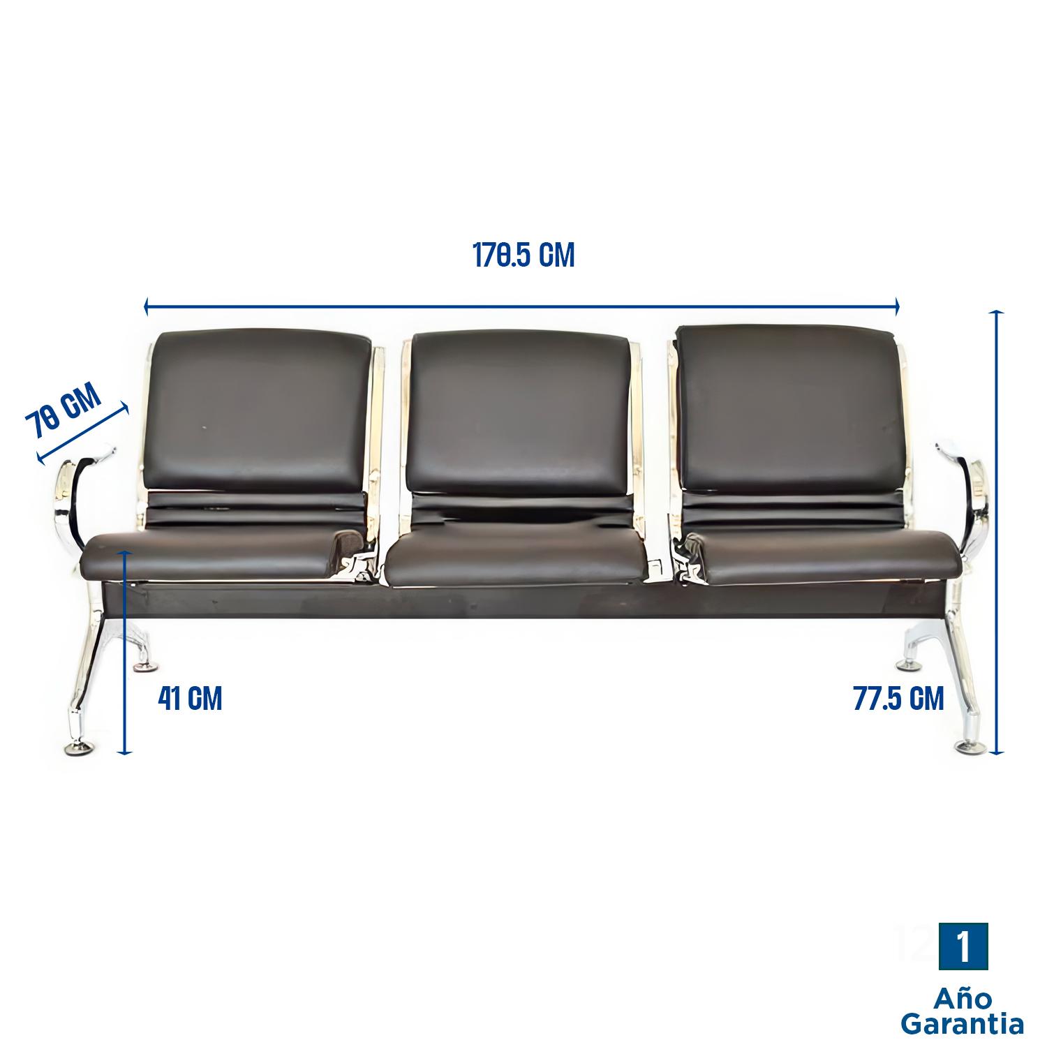 TANDEM AEROPUERTO FULL TAPIZ NEGRO 3 ASIENTOS OFIDEAS - 3
