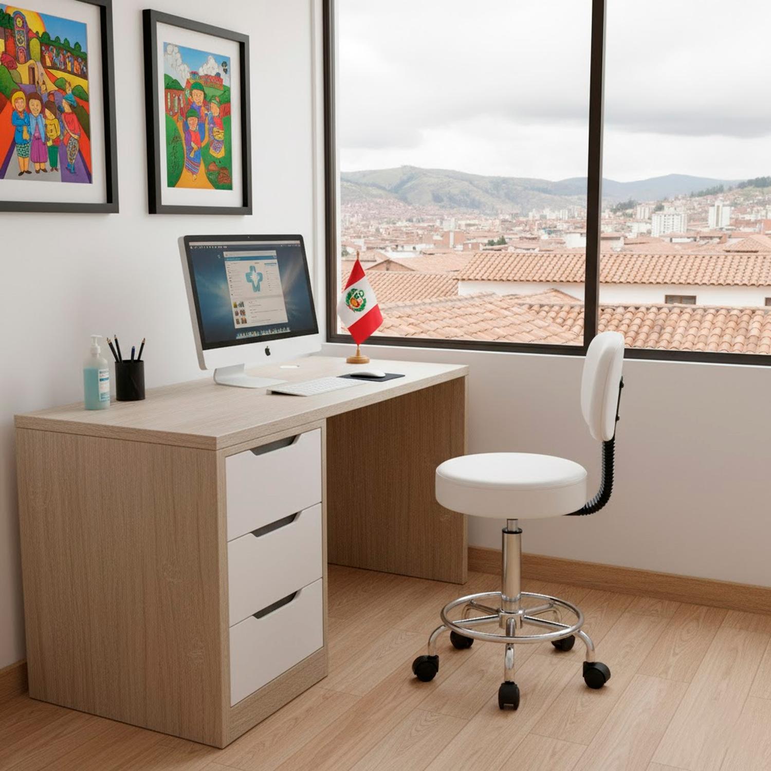 TABURETE WORK PREMIUM CON RESPALDAR BLANCO OFIDEAS - 4