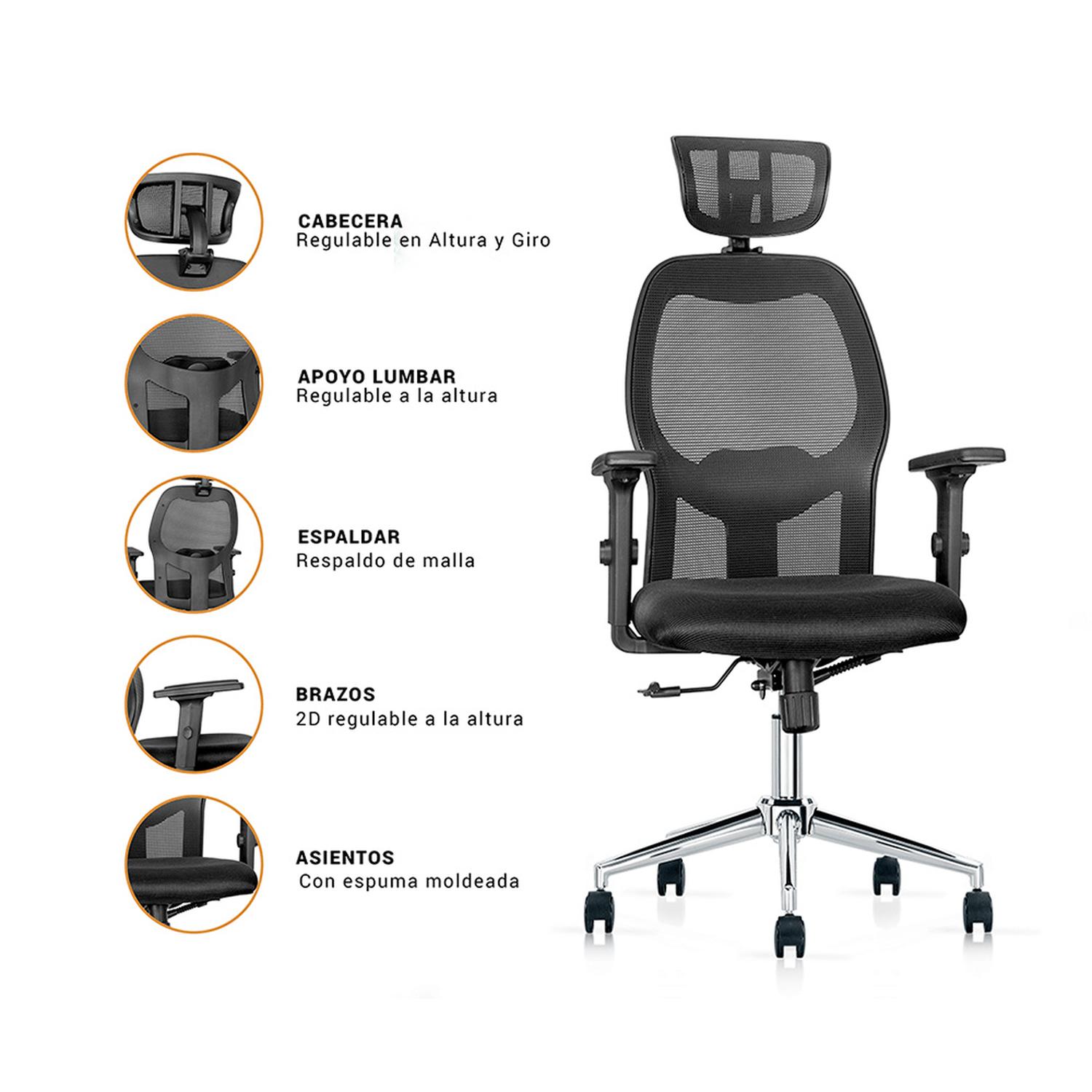 SILLA ERGONÓMICA MONACO PREMIUM NEGRO OFIDEAS - 6