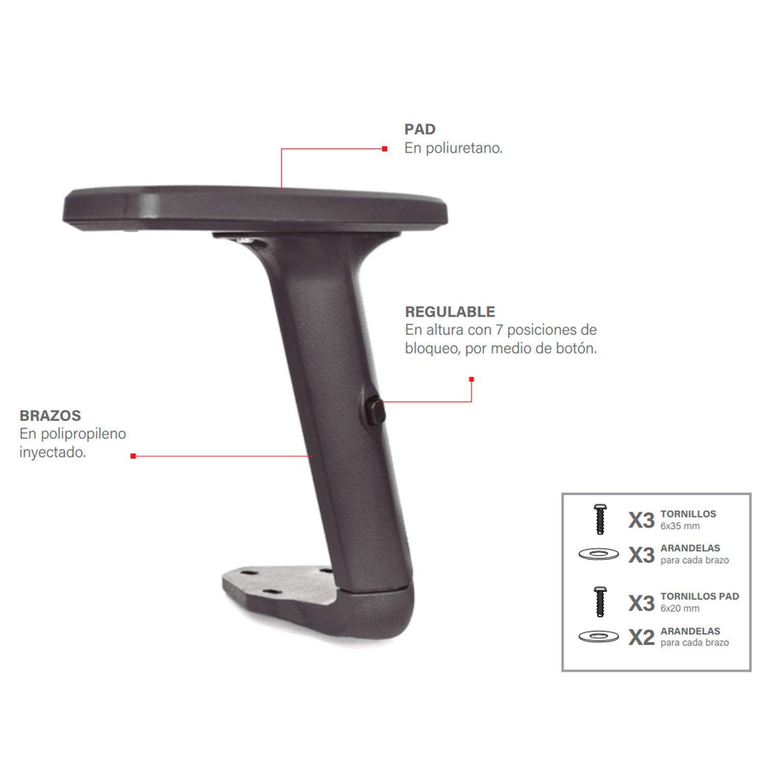BRAZOS DE SILLA GIRATORIA REGULABLE PU - ZF (PAR) NEGRO OFIDEAS - 3