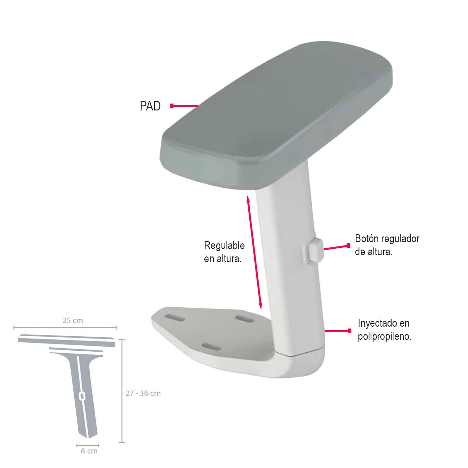 BRAZOS DE SILLA REGULABLE PU - ZF (PAR) BLANCO/GRIS OFIDEAS - 2