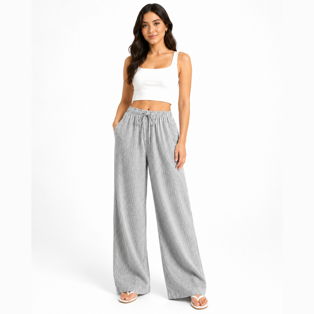 PANTALÓN CASUAL LINO MUJER ROSUE RAYAS HOLGADO - 1