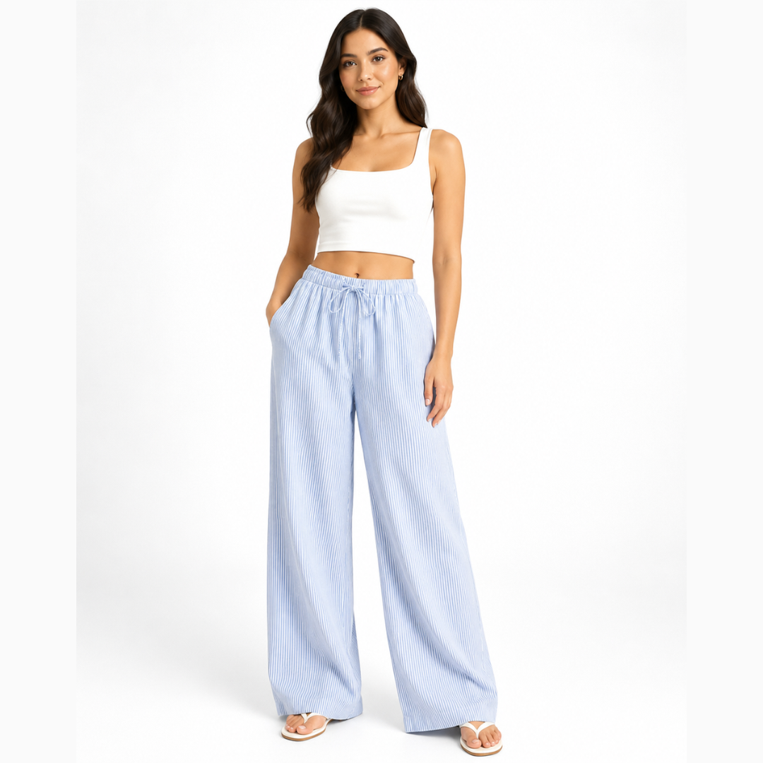 PANTALÓN CASUAL LINO MUJER ROSUE RAYAS HOLGADO - 1