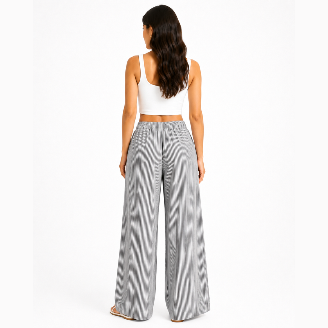 PANTALÓN CASUAL LINO MUJER ROSUE RAYAS HOLGADO - 2