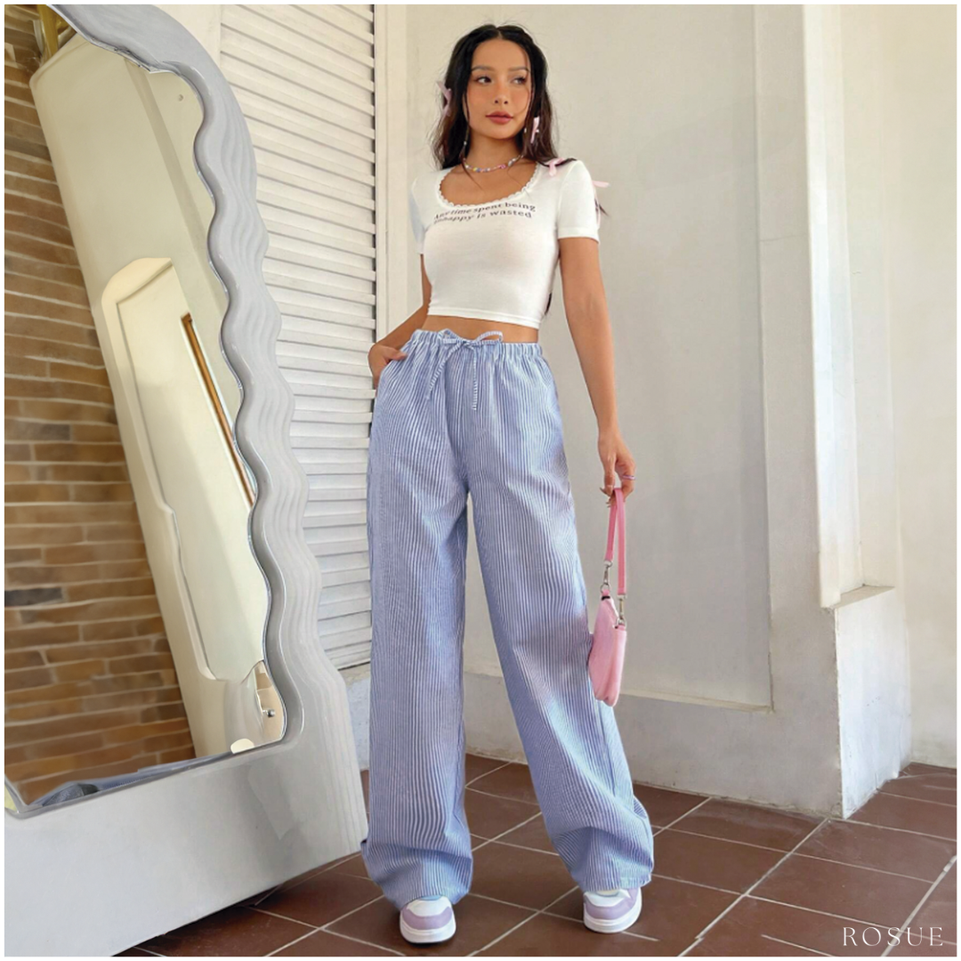 PANTALÓN CASUAL LINO MUJER ROSUE RAYAS HOLGADO - 3