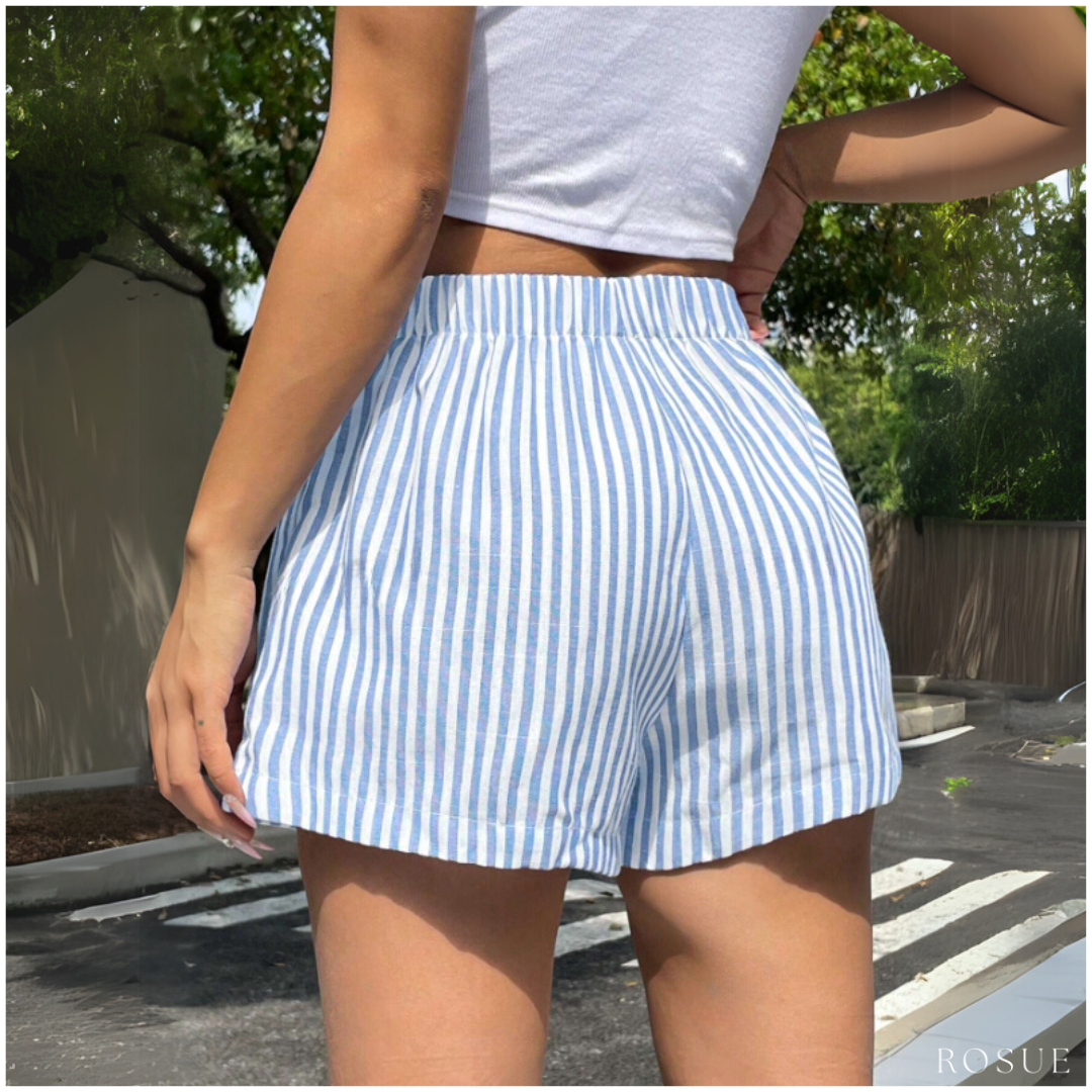 SHORT LINO MUJER ROSUE VERANO RAYAS CON BOLSILLOS - 1