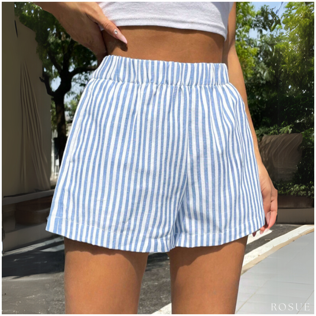 SHORT LINO MUJER ROSUE VERANO RAYAS CON BOLSILLOS - 2
