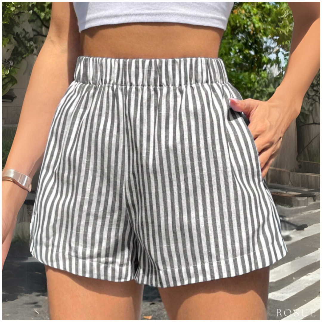 SHORT LINO MUJER ROSUE VERANO RAYAS CON BOLSILLOS - 3