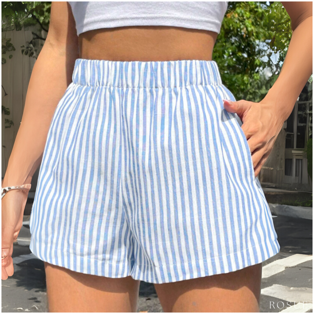 SHORT LINO MUJER ROSUE VERANO RAYAS CON BOLSILLOS - 3