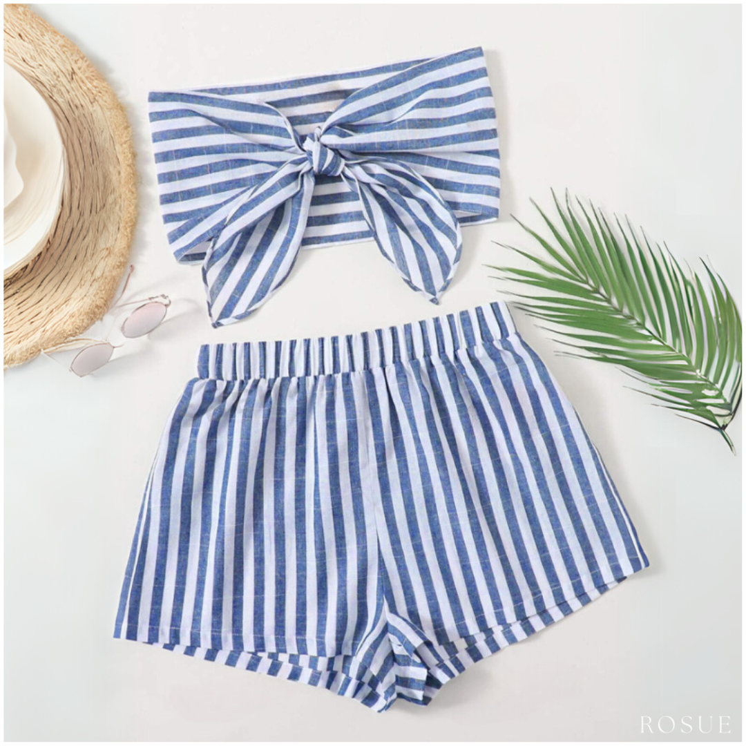 CONJUNTO MUJER ROSUE LAZO TOP Y SHORT LINO RAYAS - 6