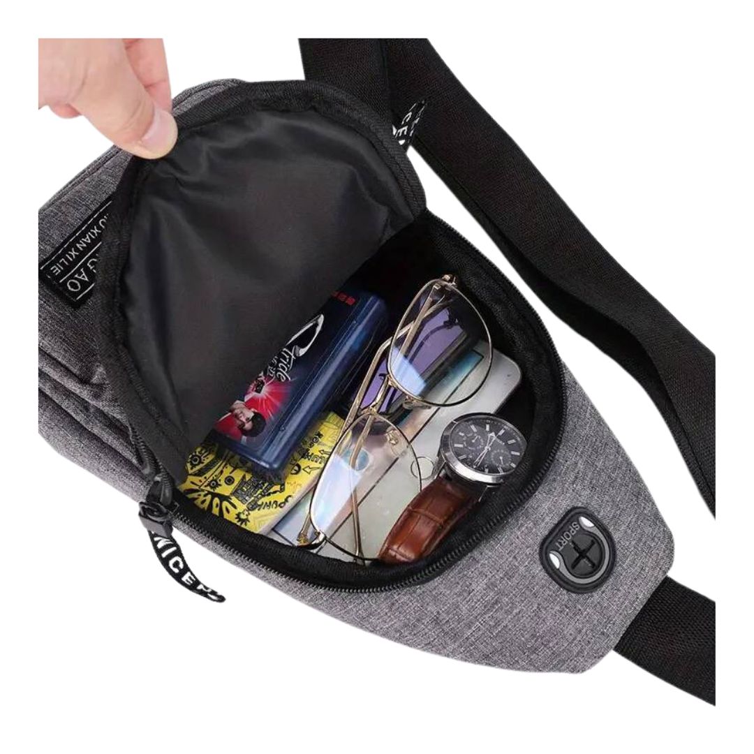 MOCHILA MORRAL BANDOLERA RIÑONERA CRUZADO JUVENIL ANTIRROBO ÚTIL PARA USB - 4