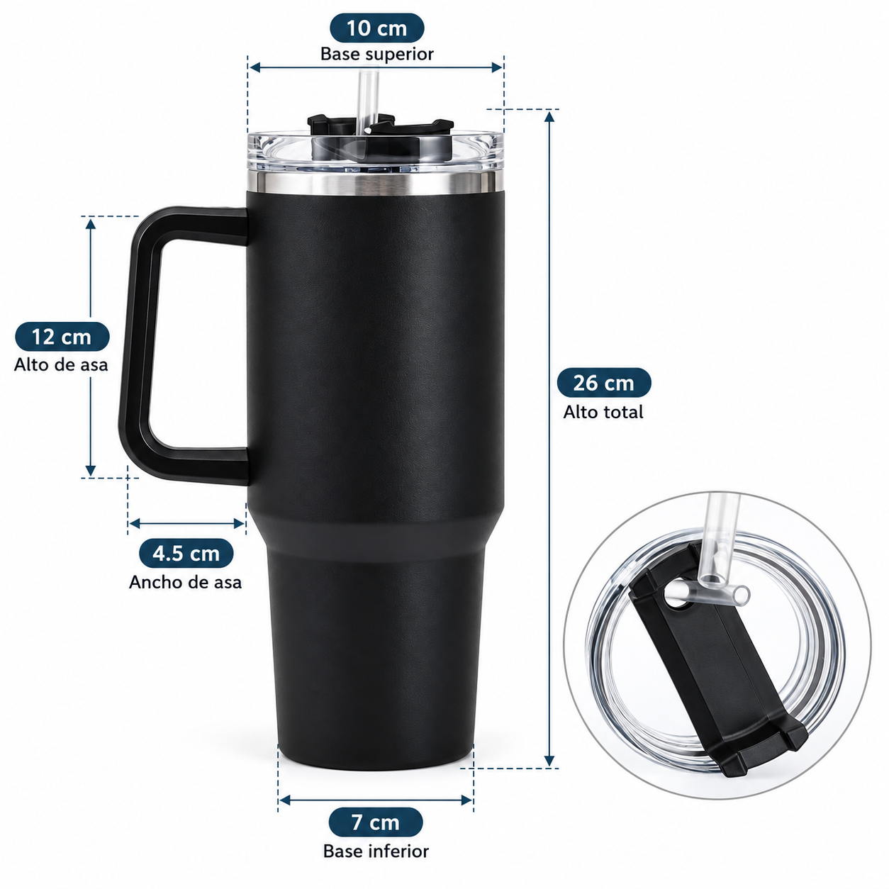 VASO TERMO GRANDE CON ASA 1200ML COLOR NEGRO - 3