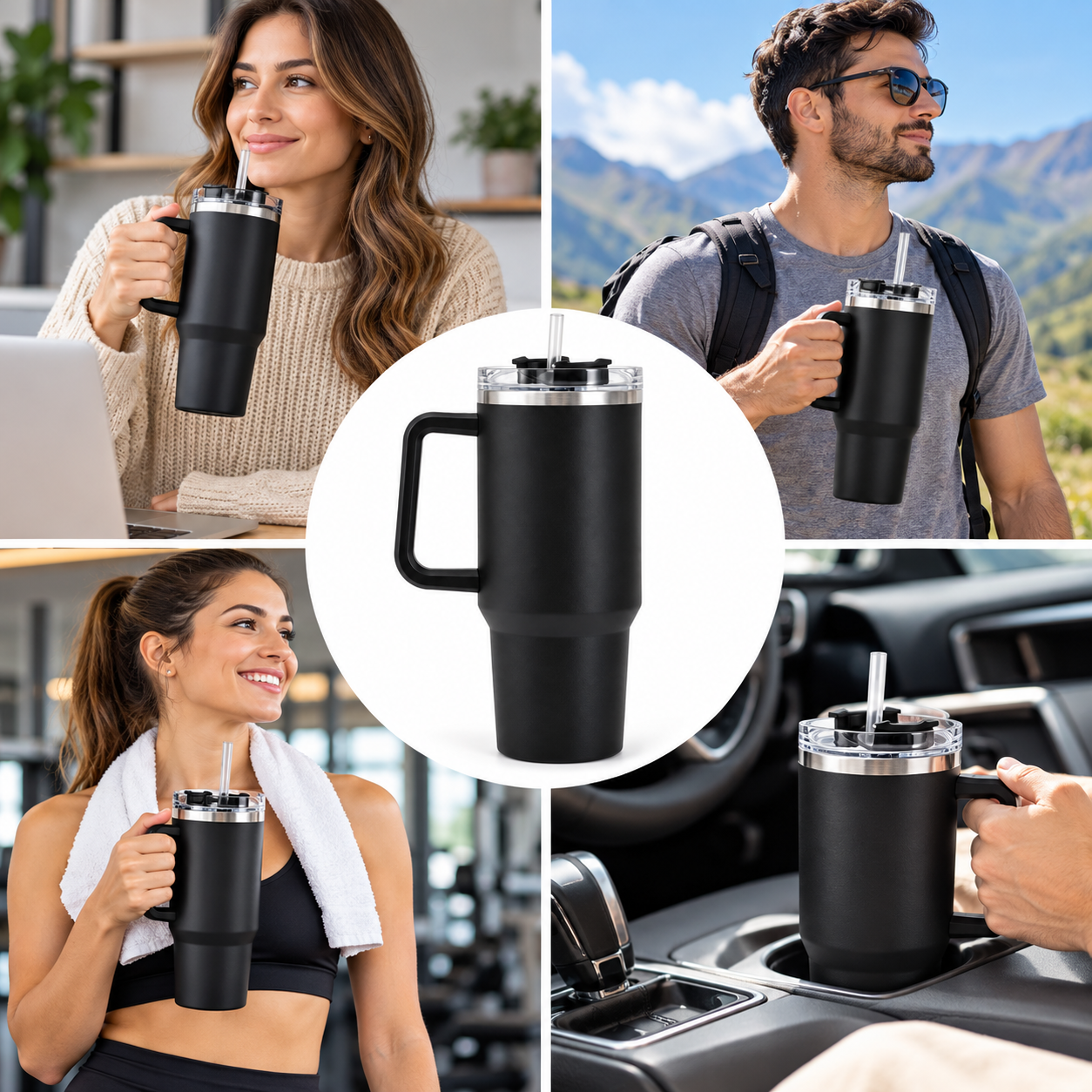 VASO TERMO GRANDE CON ASA 1200ML COLOR NEGRO - 4