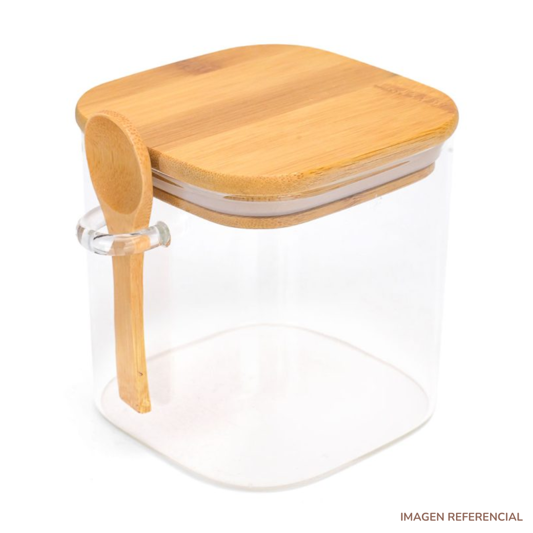 FRASCO DE ALMACENAMIENTO DE VIDRIO CON TAPA Y CUCHARITA BAMBÚ - 1