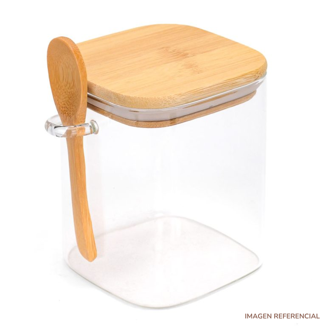 FRASCO DE ALMACENAMIENTO DE VIDRIO CON TAPA Y CUCHARITA BAMBÚ - 1