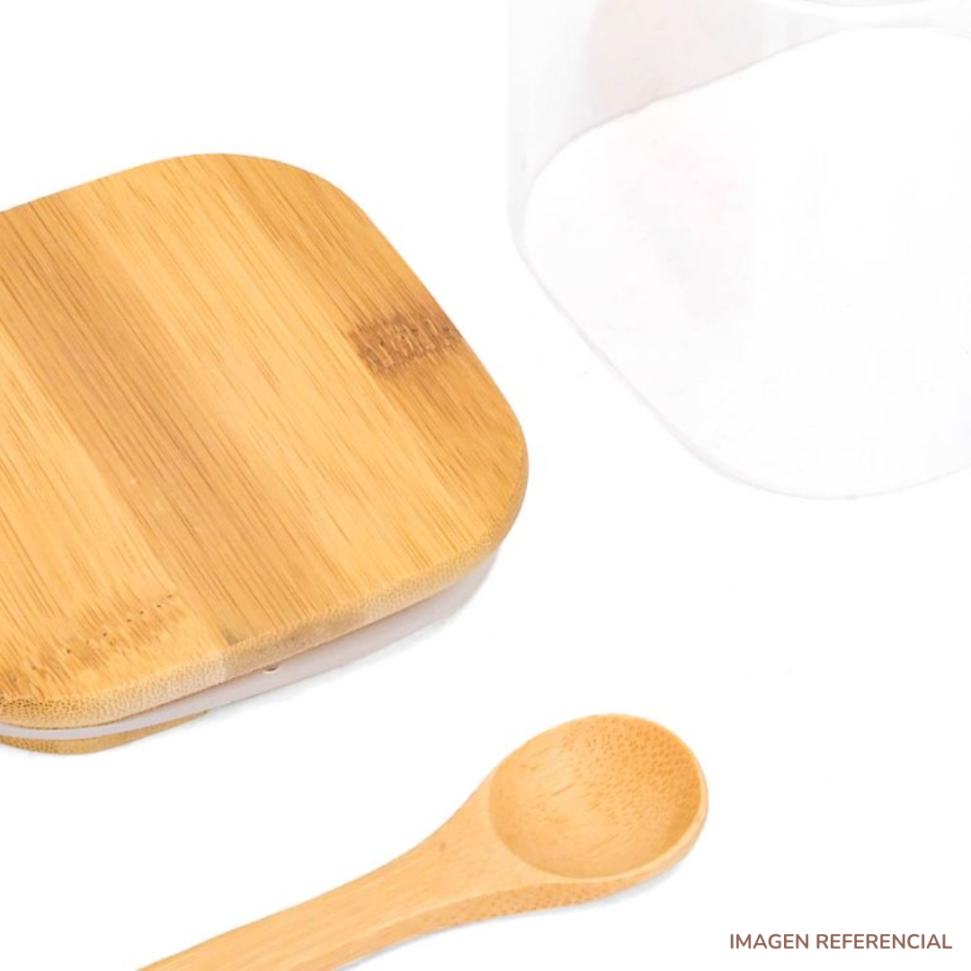 FRASCO DE ALMACENAMIENTO DE VIDRIO CON TAPA Y CUCHARITA BAMBÚ - 2