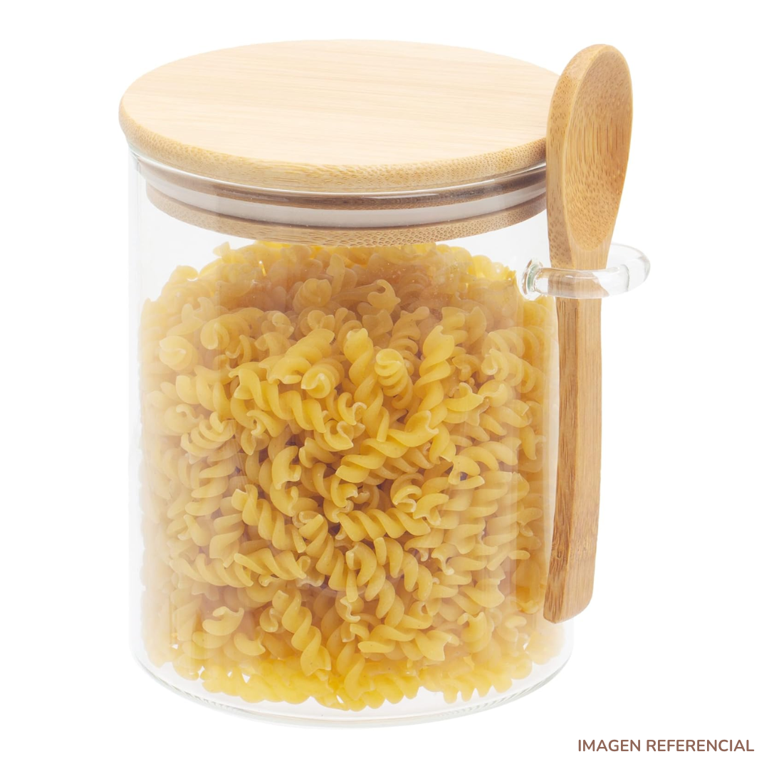 FRASCO DE ALMACENAMIENTO VIDRIO CON TAPA Y CUCHARITA BAMBÚ - 1