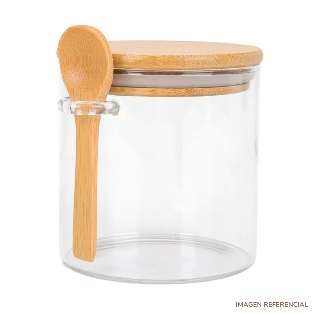 FRASCO DE ALMACENAMIENTO VIDRIO CON TAPA Y CUCHARITA BAMBÚ - 1