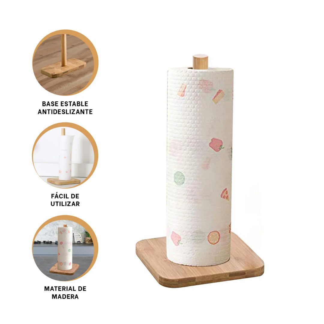 PORTA PAPEL TOALLA PORTARROLLOS DE PAPEL BAMBÚ - 1