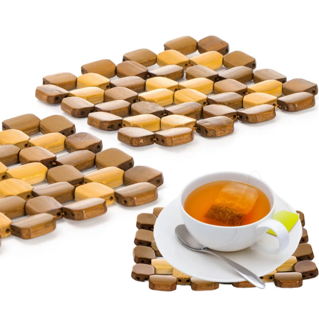 SOPORTE DE BAMBÚ RESISTENTE PARA VAJILLA OLLA SARTEN PACK X3 - 3