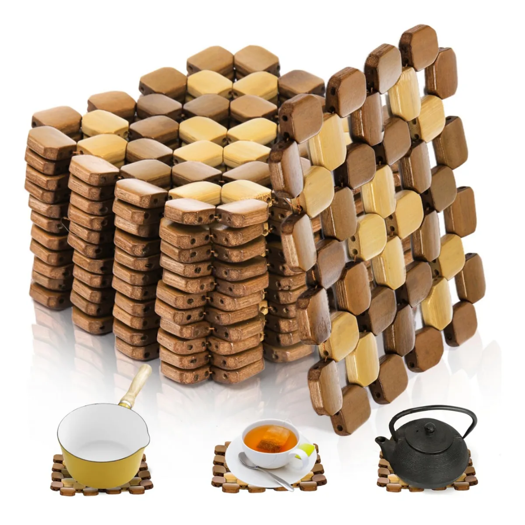 SOPORTE DE BAMBÚ RESISTENTE PARA VAJILLA OLLA SARTEN PACK X3 - 4