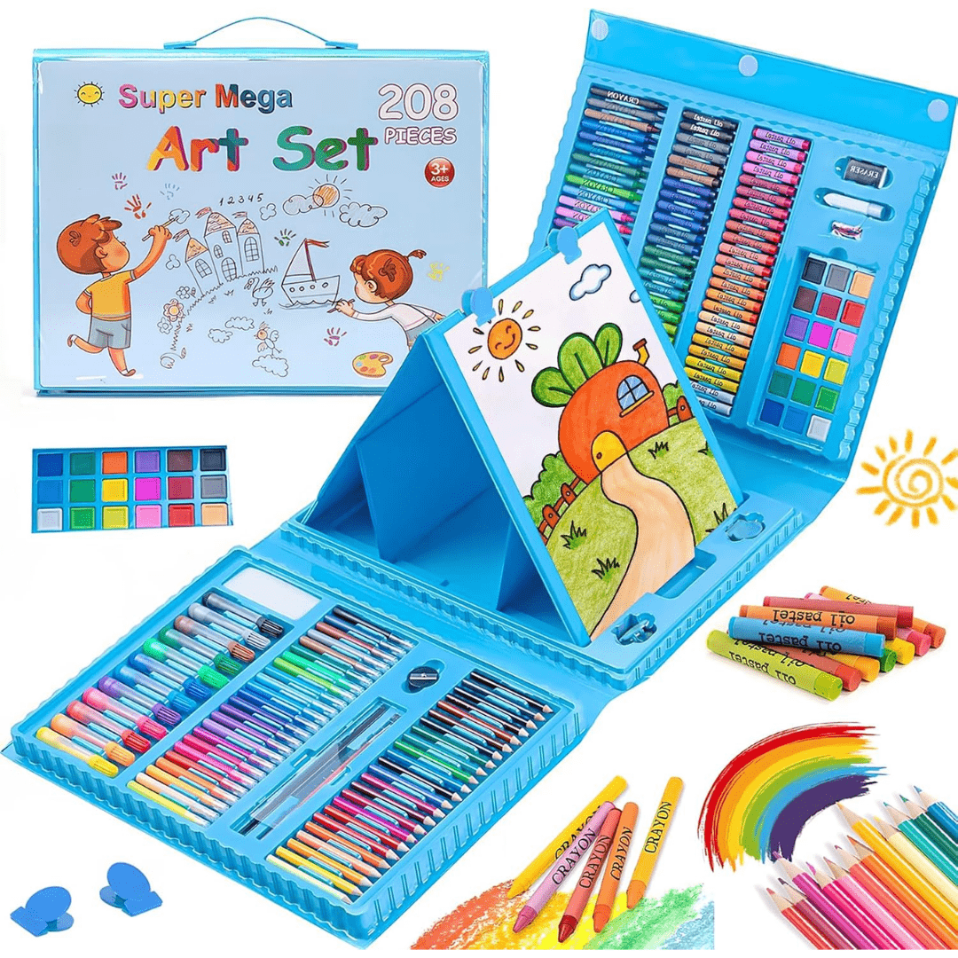 SET DE ARTE PLUMONES LÁPICES CRAYOLAS ACUARELAS DE COLORES 208 PIEZAS - 1