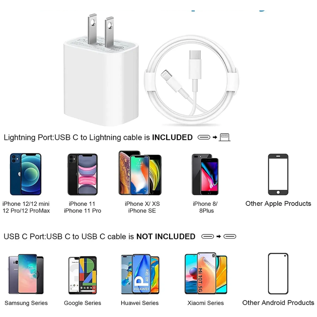CARGADOR DE CELULAR CON CABLE USB - C LIGHTNING 20W - 4