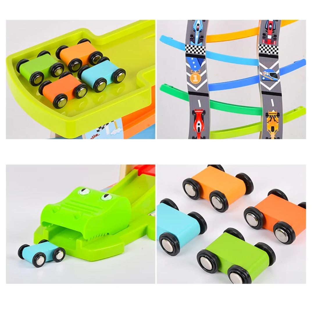 PISTA DE CARRERAS DE MADERA CON 4 CARROS TORRE DESLIZANTE MULTINIVEL JUGUETE DIDÁCTICO - 4