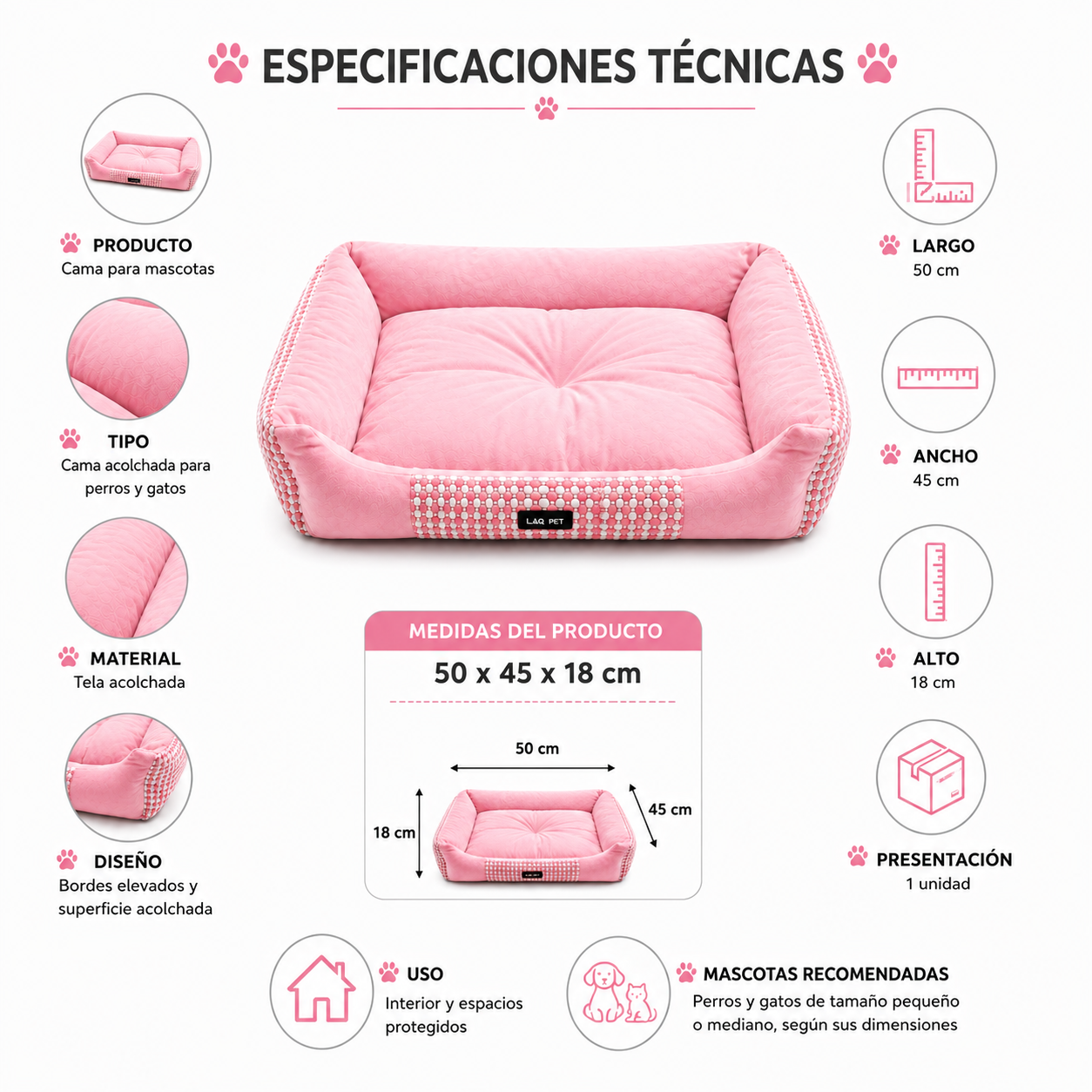CAMA ACOLCHADA PARA MASCOTAS PERROS Y GATOS - 4