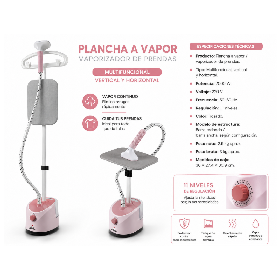 PLANCHA A VAPOR VERTICAL 2 EN 1 2000 W CON PERCHERO - 4
