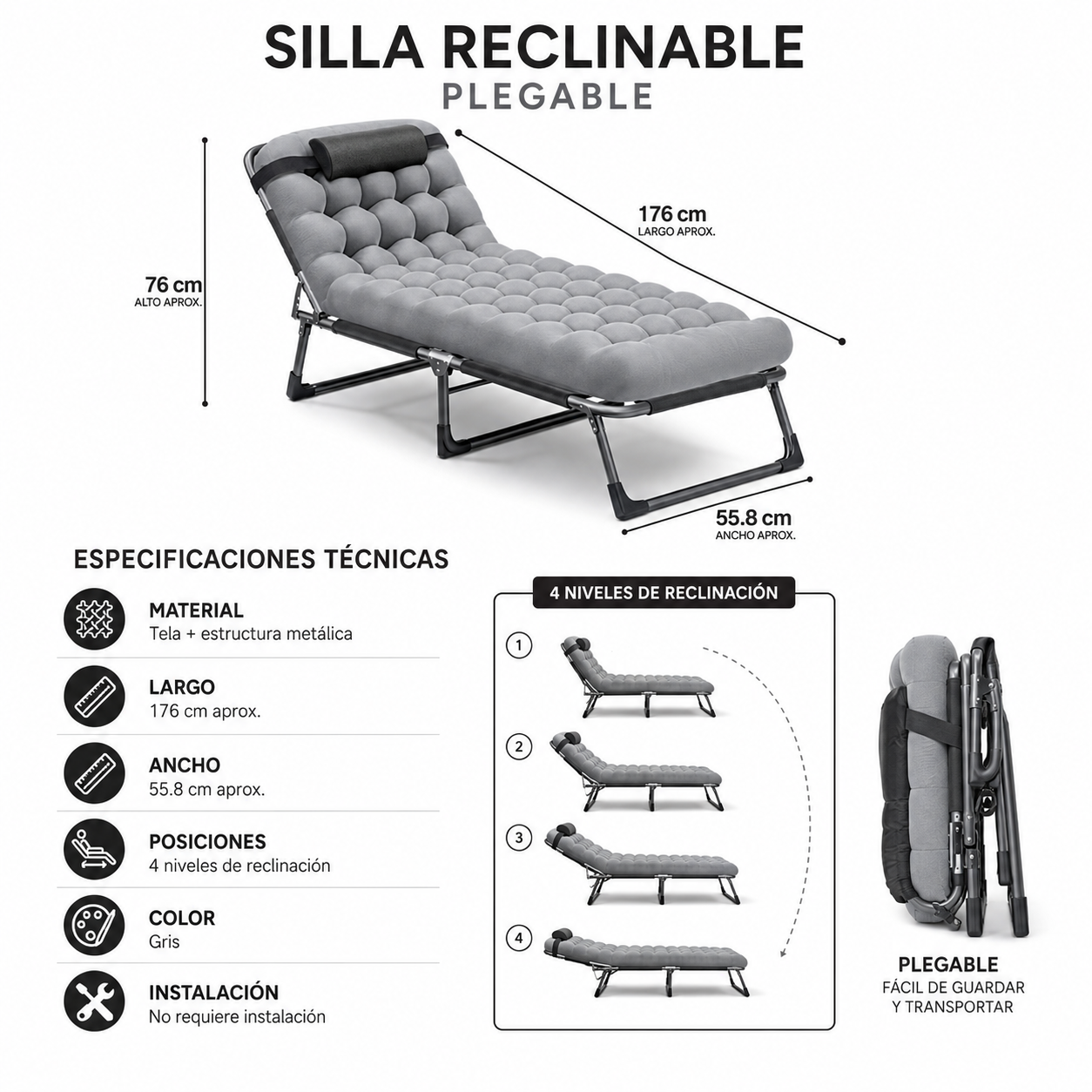 SILLA RECLINABLE PLEGABLE 4 POSICIONES - 3