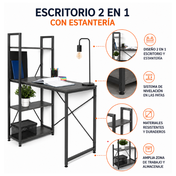 ESCRITORIO CON ESTANTERÍA Y REPISAS 120 X 60 X 70 CM - 5