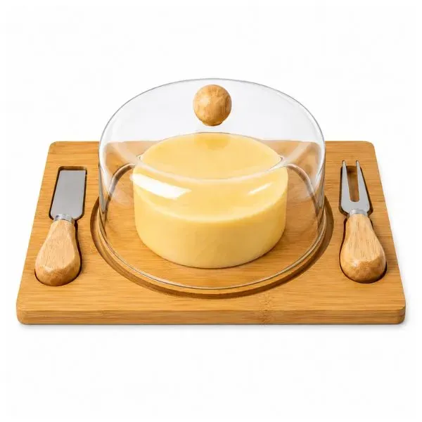 TABLA PARA QUESOS DE BAMBÚ CON TAPA Y UTENSILIOS - 1