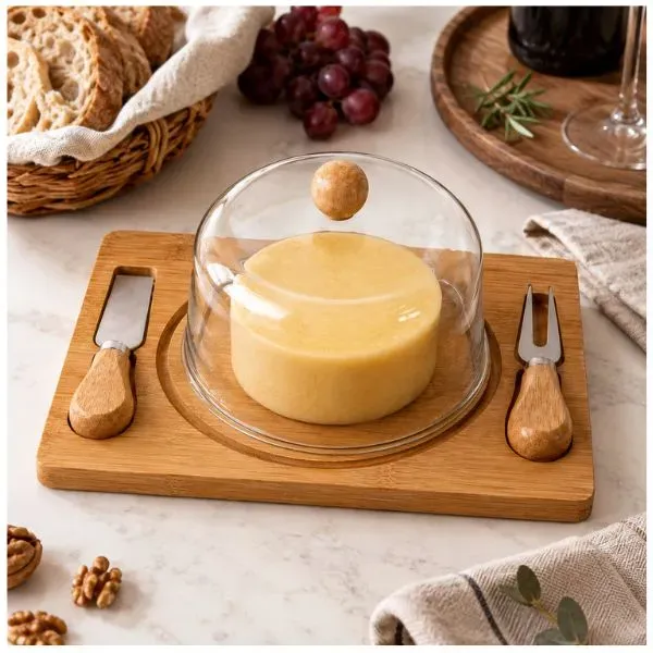 TABLA PARA QUESOS DE BAMBÚ CON TAPA Y UTENSILIOS - 3