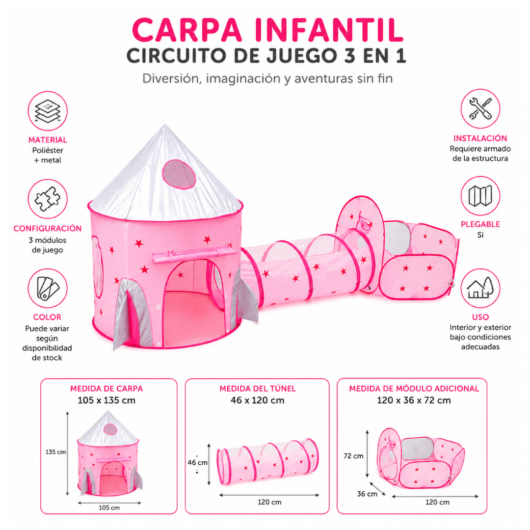 CARPA INFANTIL 3 EN 1 CON TÚNEL DE JUEGO PLEGABLE - 4