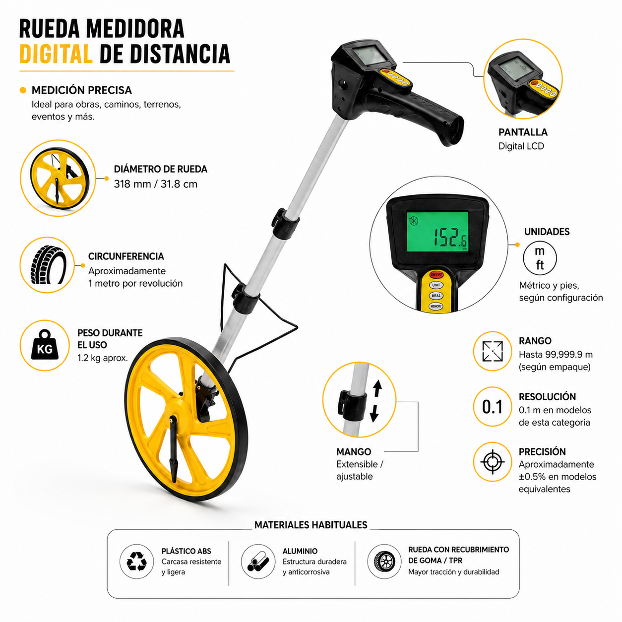 RUEDA MEDIDORA DIGITAL DE DISTANCIA 318 MM CON PANTALLA LCD - 4