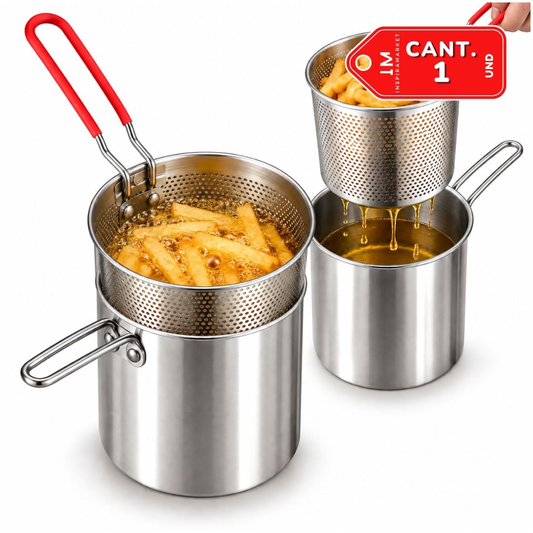 OLLA FREIDORA DE ACERO INOXIDABLE 4 L CON CANASTILLA Y TAPA - 1