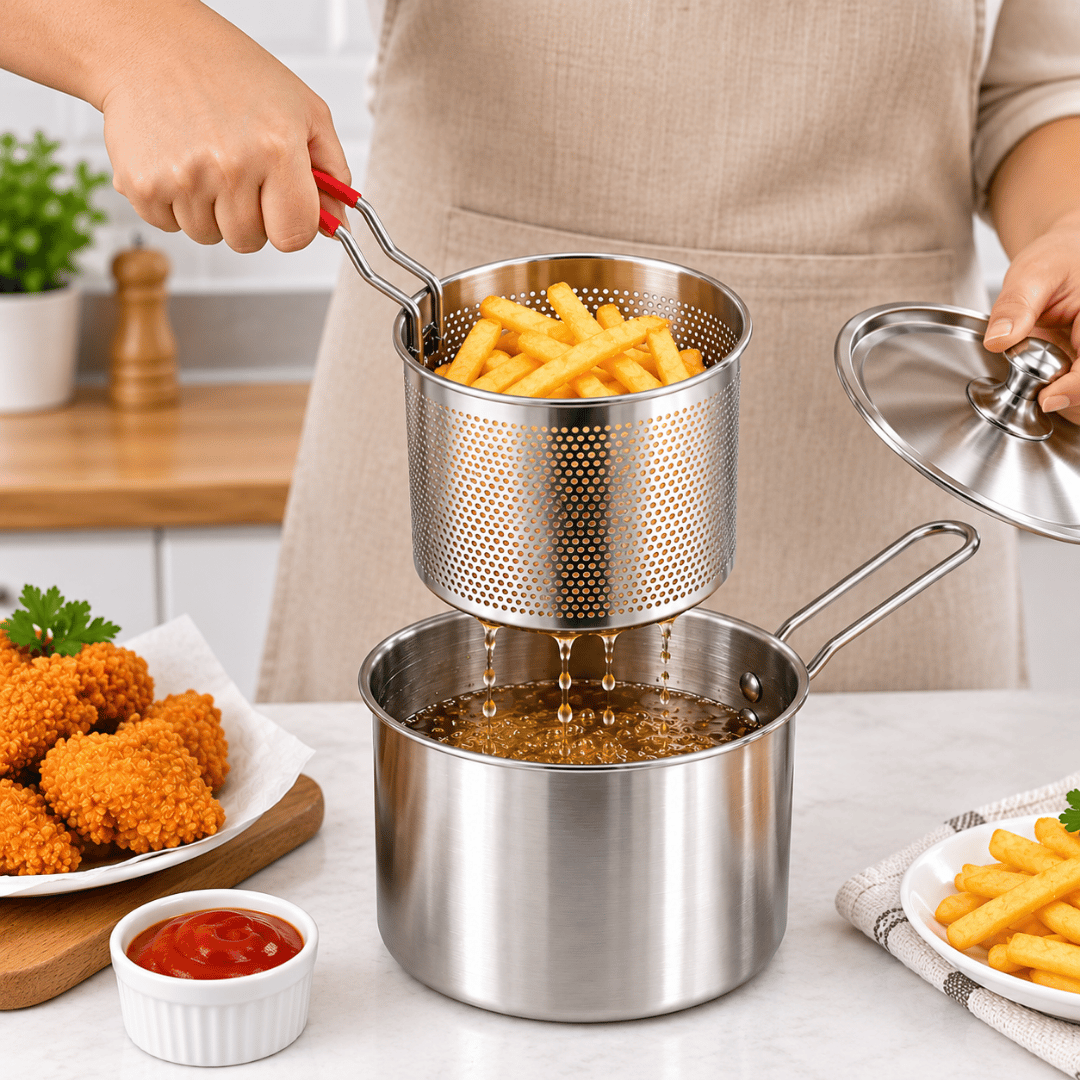 OLLA FREIDORA DE ACERO INOXIDABLE 4 L CON CANASTILLA Y TAPA - 3