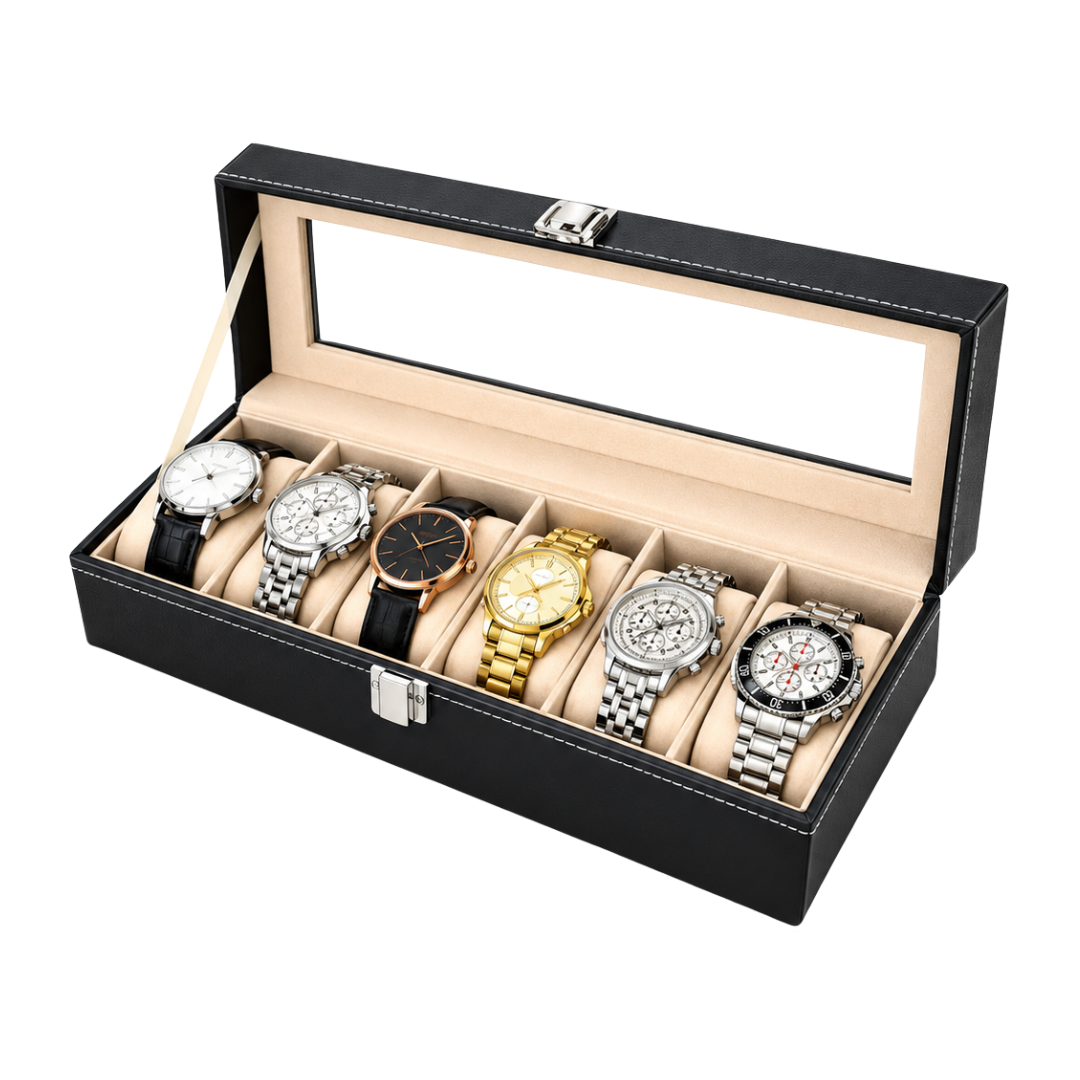 PORTA RELOJ ORGANIZADOR CON TAPA DE VIDRIO 30 X 11.5 X 8 CM - 1