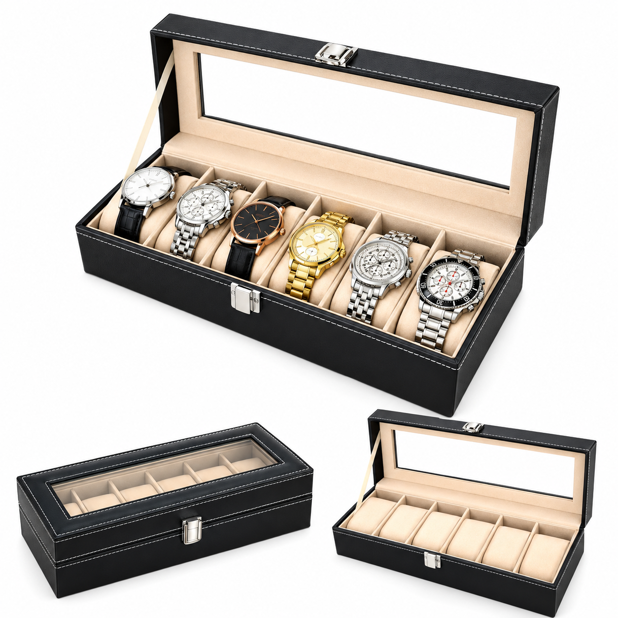 PORTA RELOJ ORGANIZADOR CON TAPA DE VIDRIO 30 X 11.5 X 8 CM - 2