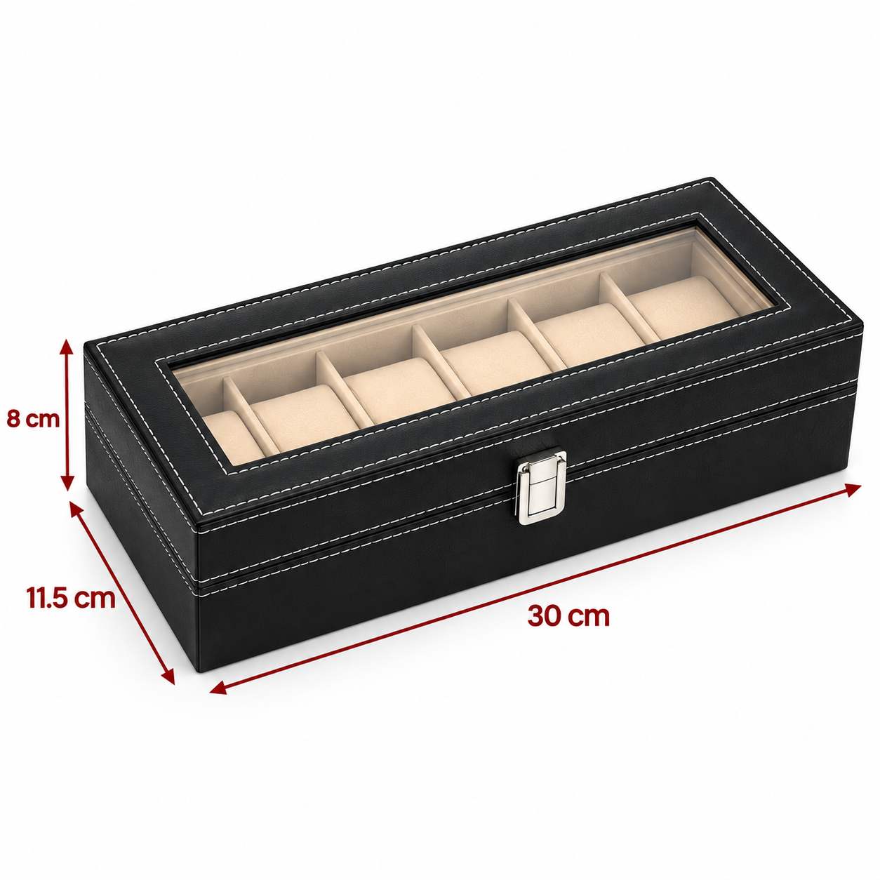 PORTA RELOJ ORGANIZADOR CON TAPA DE VIDRIO 30 X 11.5 X 8 CM - 4