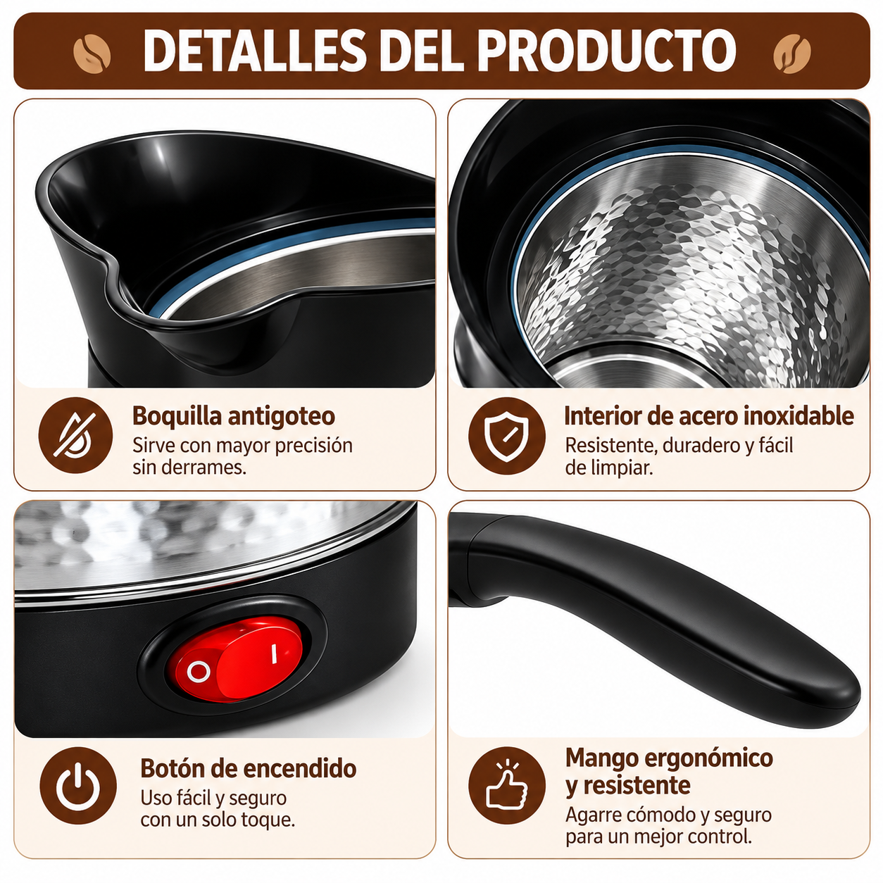 CAFETERA ELÉCTRICA TURCA 500 ML 500 W DE ACERO INOXIDABLE - 3
