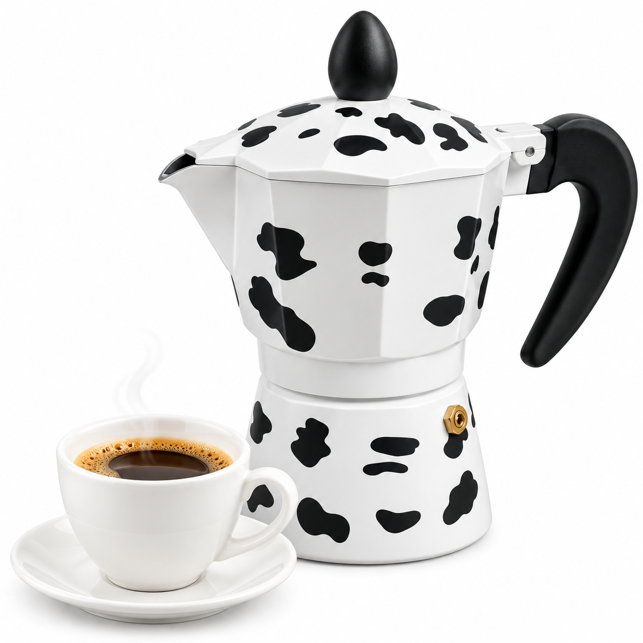 CAFETERA ITALIANA DE ALUMINIO 3 TAZAS 150 ML DISEÑO VACA - 1