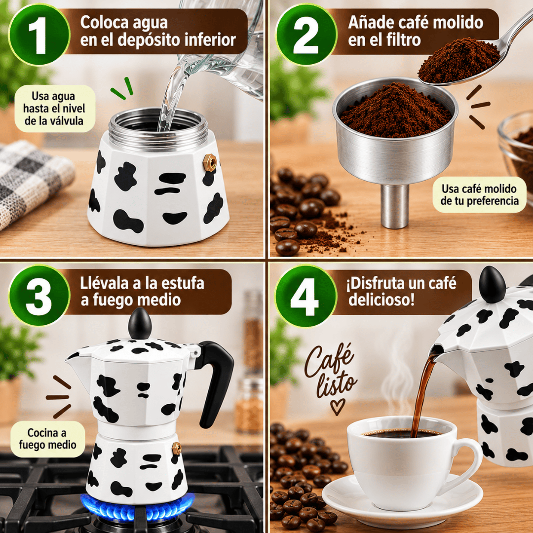 CAFETERA ITALIANA DE ALUMINIO 3 TAZAS 150 ML DISEÑO VACA - 2