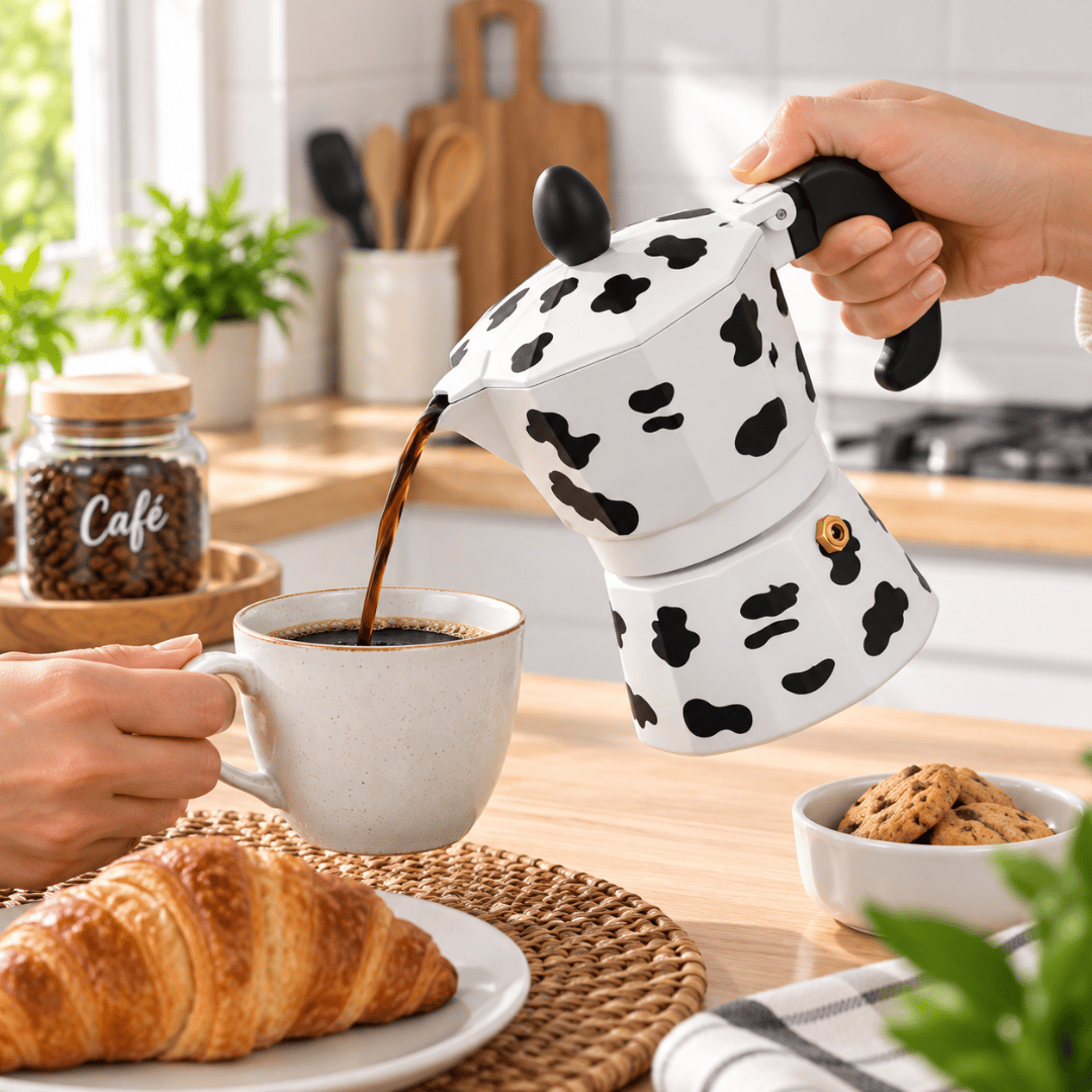 CAFETERA ITALIANA DE ALUMINIO 3 TAZAS 150 ML DISEÑO VACA - 3