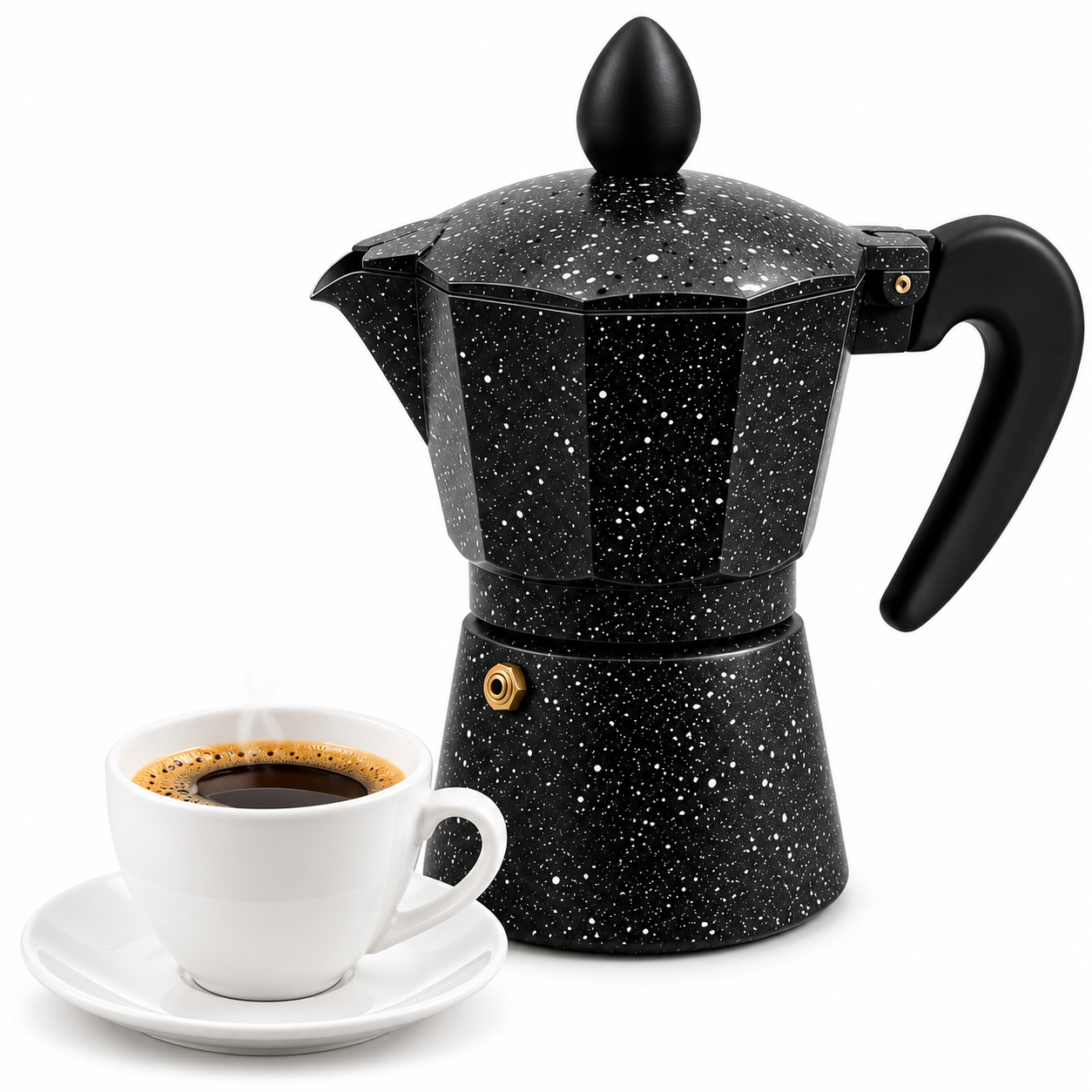 CAFETERA ITALIANA DE ALUMINIO 3 TAZAS 150 ML DISEÑO GRANITO NEGRO - 1
