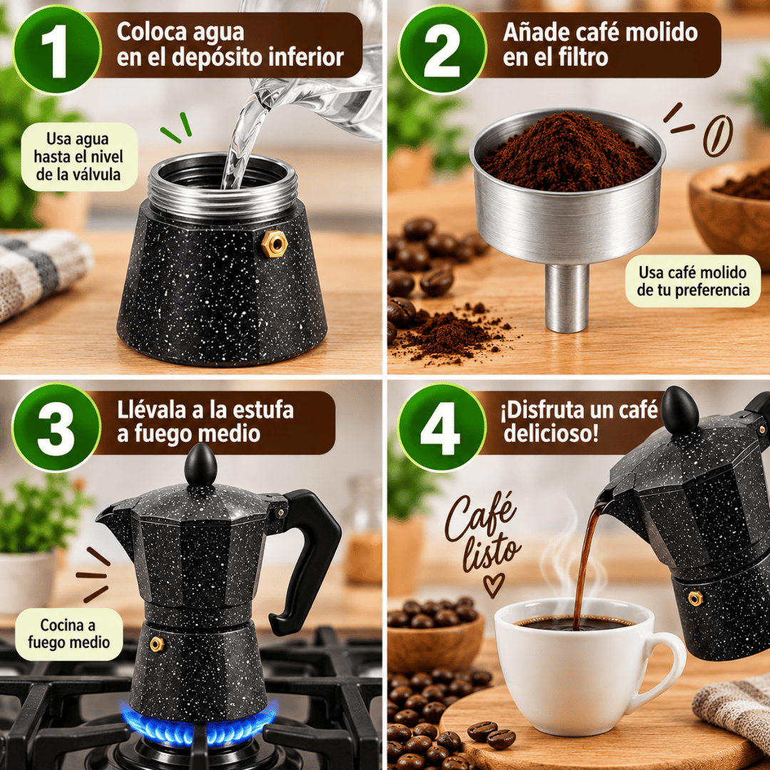 CAFETERA ITALIANA DE ALUMINIO 3 TAZAS 150 ML DISEÑO GRANITO NEGRO - 3