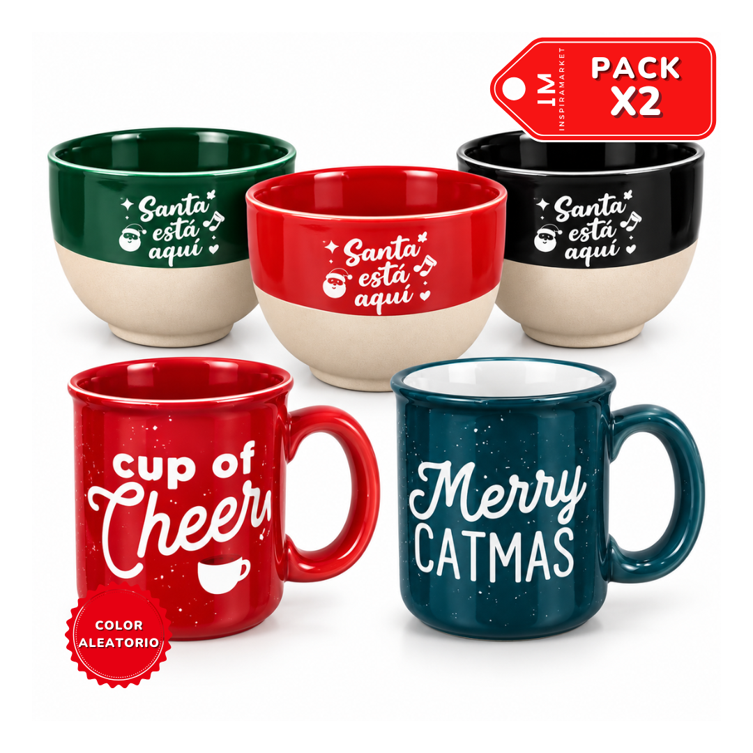 PACK X2 NAVIDEÑO TAZA + BOWL MODELO Y COLOR ALEATORIO - 1