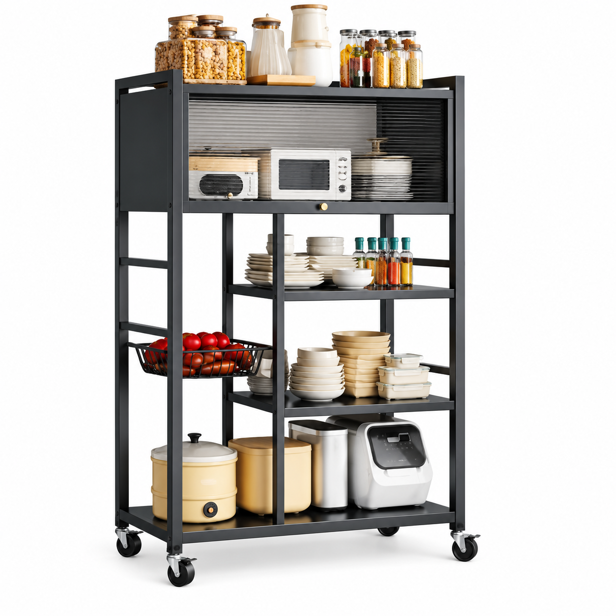 ORGANIZADOR ESTANTE MULTIUSO CON RUEDAS 123 X 78 X 30 CM NEGRO - 1
