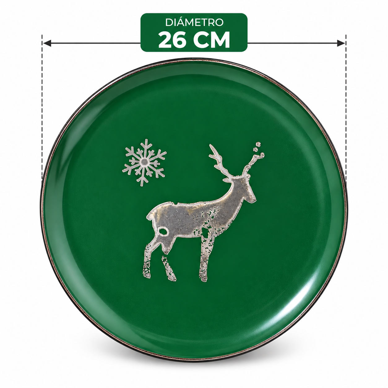 PACK X4 PLATOS NAVIDEÑOS VERDES 26 CM DISEÑO RENO Y COPO DE NIEVE - 3